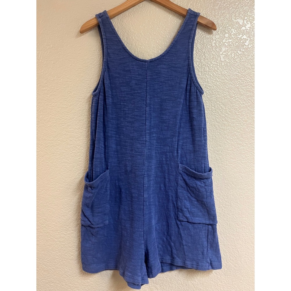 Listicle Womens Blue Textured Cotton Sleeveless Pocket Romper Small